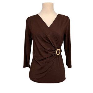 Jones New York Signature Brown 3/4 Sleeve Blouse Women Size Small New With Tag